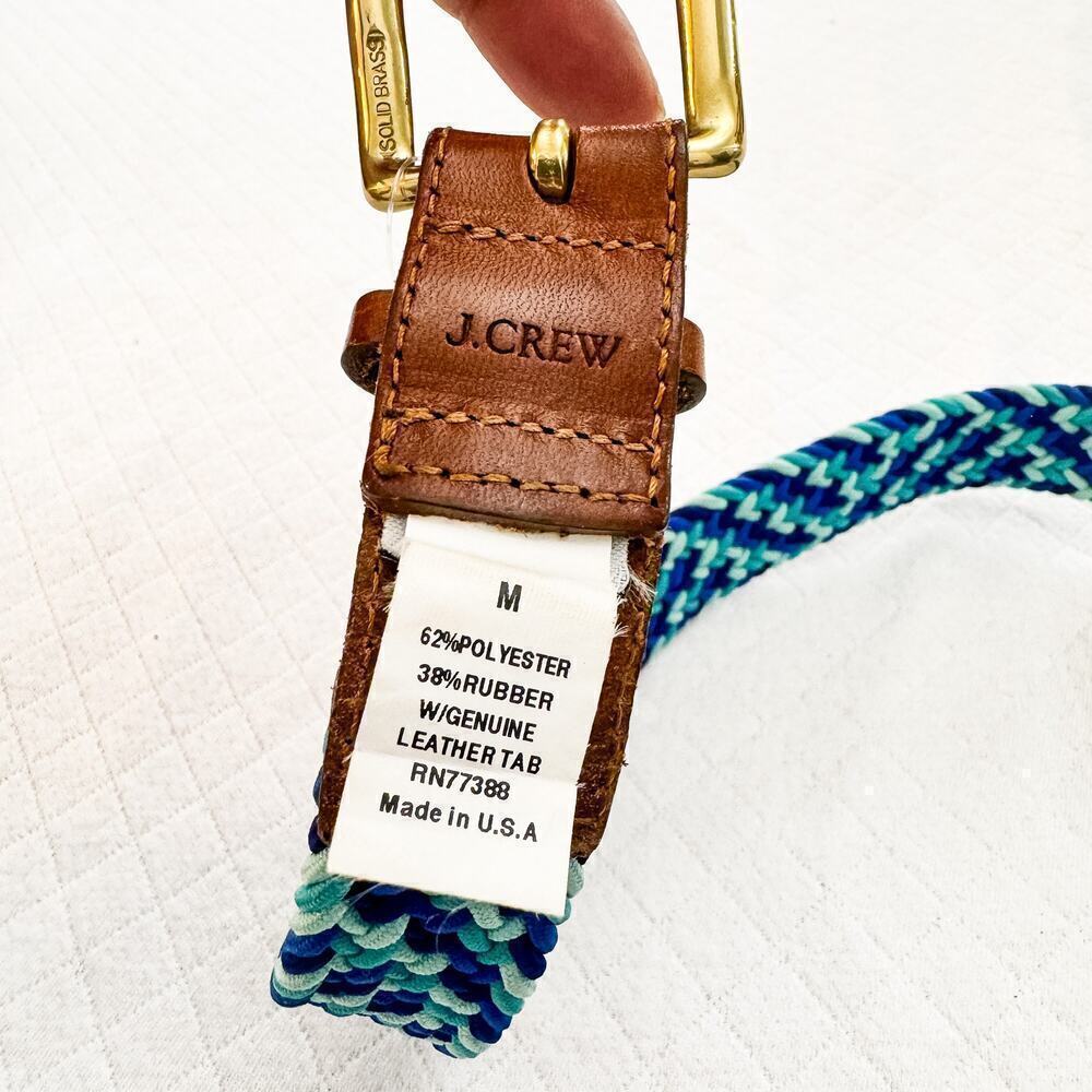 J. Crew Blue Colorful Braided Belt Brass Buckled Leather Tab Size M - Picture 3 of 5